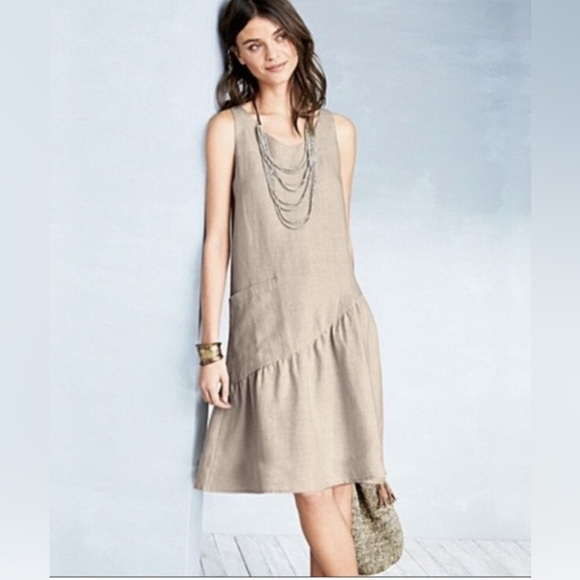 Garnet Hill Dresses & Skirts - Garnet Hill 100% linen beige minimalist dress size 8 sleeveless
